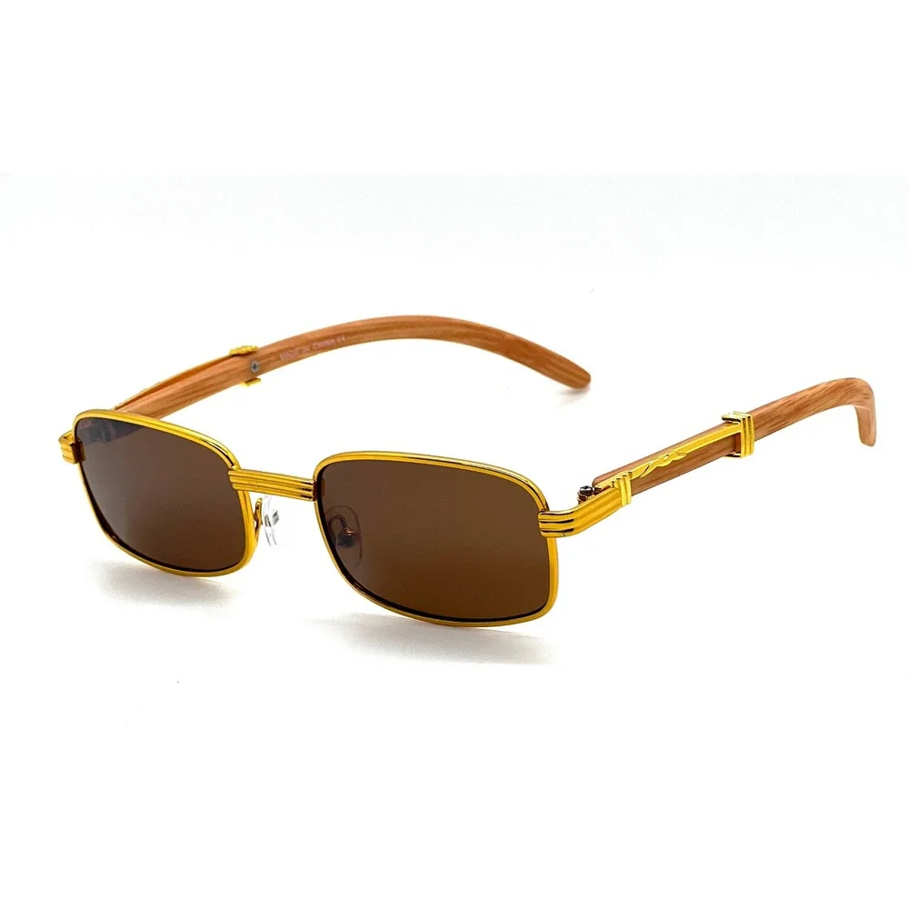 Gold Frame Square Sunglasses Brown Lens Men's Fashion Eyewear Sophisticted Gafas